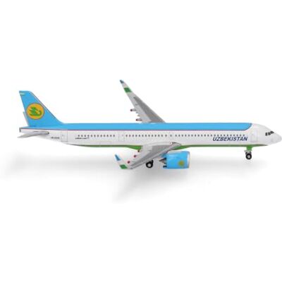Herpa Airbus A321neo, model samolotu Uzbekistan Airways Oryginalny metalowy model samolotu w skali 1:500, bez podstawki, dla kolekcjonerów od 14 lat, Designed in Germany Herpa Airbus A321neo, model samolotu Uzbekistan Airways Oryginalny metalowy model samolotu w skali 1:500, bez podstawki, dla kolekcjonerów od 14 lat, Designed in Germany