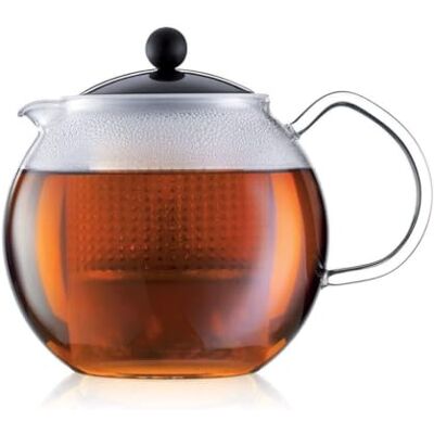 Bodum Assam prasa do herbaty ze szklanym uchwytem i kolorową plastikową pokrywką, 1,0 l/34 uncje czarna Bodum Assam prasa do herbaty ze szklanym uchwytem i kolorową plastikową pokrywką, 1,0 l/34 uncje czarna