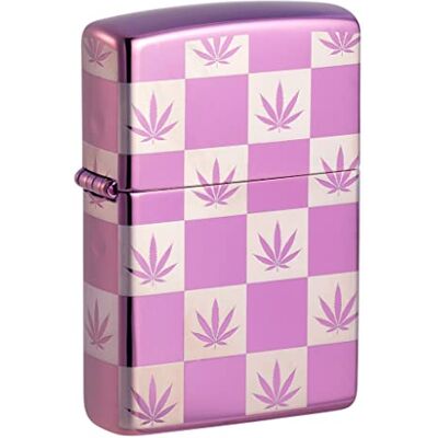 Zippo Zapalniczka Sztormowa, Model Checkered Cannabis, Fioletowe Wykończenie o optymalnym Połysku ze Zdjęciem 360, do Napełniania, Odporna na Wiatr, Pudełko Prezentowe, Wyprodukowana w USA Zippo Zapalniczka Sztormowa, Model Checkered Cannabis, Fioletowe Wykończenie o optymalnym Połysku ze Zdjęciem 360, do Napełniania, Odporna na Wiatr, Pudełko Prezentowe, Wyprodukowana w USA