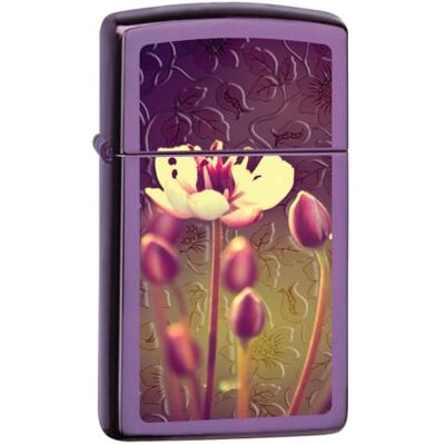 Zippo Flowers Zapalniczka Sztormowa, Model Slim, Kolorowy Nadruk, do Napełniania, Wielokrotnego Użytku, Wiatroodporna Konstrukcja, Pudełko na Prezent, Wykonano w USA, Fioletowy z optymalnym Połyskiem Zippo Flowers Zapalniczka Sztormowa, Model Slim, Kolorowy Nadruk, do Napełniania, Wielokrotnego Użytku, Wiatroodporna Konstrukcja, Pudełko na Prezent, Wykonano w USA, Fioletowy z optymalnym Połyskiem