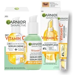 Garnier SkinActive, zestaw wzmacniający witaminę C Glow z antyzmęczeniową pielęgnacją oczu i kremem do serum dla promiennej i równomiernej skóry oraz do łagodzenia objawów zmęczenia, 2-częściowy Garnier SkinActive, zestaw wzmacniający witaminę C Glow z antyzmęczeniową pielęgnacją oczu i kremem do serum dla promiennej i równomiernej skóry oraz do łagodzenia objawów zmęczenia, 2-częściowy