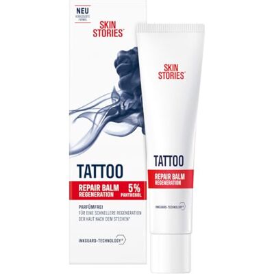 Beiersdorf SKIN STORIES Repair Balm (40 ml), uspokajająca pielęgnacja tatuażu z technologią InkGuard i pantenolem, krem do tatuażu z ekstraktem z bio rumianku dla szybszej regeneracji skóry po nakłuciu Beiersdorf SKIN STORIES Repair Balm (40 ml), uspokajająca pielęgnacja tatuażu z technologią InkGuard i pantenolem, krem do tatuażu z ekstraktem z bio rumianku dla szybszej regeneracji skóry po nakłuciu