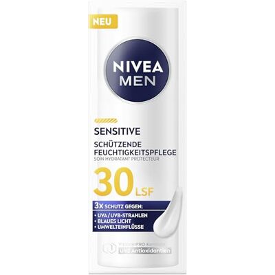 Beiersdorf NIVEA MEN Sensitive ochronny krem nawilżający LSF 30, intensywna pielęgnacja twarzy dla mężczyzn z kompleksem witaminy PRO i przeciwutleniaczami, lekki krem do twarzy z ochroną przeciwsłoneczną (50 ml Beiersdorf NIVEA MEN Sensitive ochronny krem nawilżający LSF 30, intensywna pielęgnacja twarzy dla mężczyzn z kompleksem witaminy PRO i przeciwutleniaczami, lekki krem do twarzy z ochroną przeciwsłoneczną (50 ml