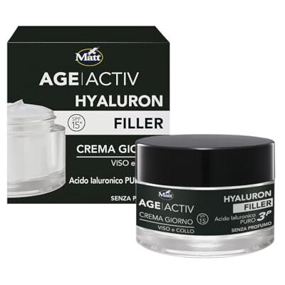 Matt , AGEACTIV Hyaluron Filler, krem do twarzy i szyi, z czystym kwasem hialuronowym i filtrem przeciwsłonecznym SPF 15, potrójne nawilżenie, regeneruje i modeluje skórę, chroni przed promieniami Matt , AGEACTIV Hyaluron Filler, krem do twarzy i szyi, z czystym kwasem hialuronowym i filtrem przeciwsłonecznym SPF 15, potrójne nawilżenie, regeneruje i modeluje skórę, chroni przed promieniami