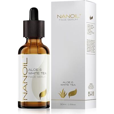NANOIL Serum do twarzy 50 ml serum do każdego rodzaju skóry, przeciwzmarszczkowe, rozświetlenie i nawilżenie, do cery dojrzałej (Aloe & White Tea) NANOIL Serum do twarzy 50 ml serum do każdego rodzaju skóry, przeciwzmarszczkowe, rozświetlenie i nawilżenie, do cery dojrzałej (Aloe & White Tea)