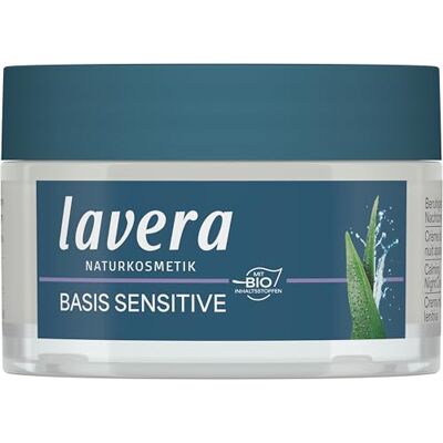 lavera Basis sensitiv kojący krem na noc – naturalny kosmetyk – wegański – ekologiczny aloes i organiczny olejek migdałowy – nawilżający – krem do twarzy – pielęgnacja na noc – bez perfum – 1 x 50 ml lavera Basis sensitiv kojący krem na noc – naturalny kosmetyk – wegański – ekologiczny aloes i organiczny olejek migdałowy – nawilżający – krem do twarzy – pielęgnacja na noc – bez perfum – 1 x 50 ml