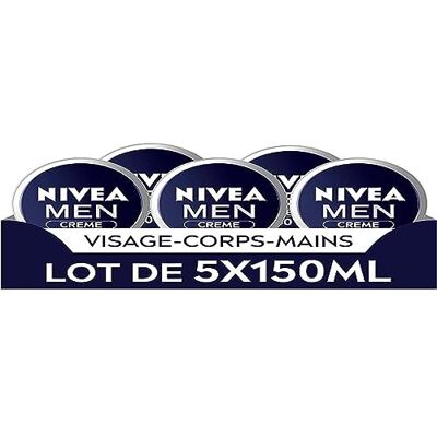 NIVEA MEN 3 w 1 nawilżający krem nawilżający (zestaw 5 x 150 ml), Odżywczy krem do twarzy, ciała i rąk dla mężczyzn, nawilżająca pielęgnacja wzbogacona witaminą E i gliceryną NIVEA MEN 3 w 1 nawilżający krem nawilżający (zestaw 5 x 150 ml), Odżywczy krem do twarzy, ciała i rąk dla mężczyzn, nawilżająca pielęgnacja wzbogacona witaminą E i gliceryną