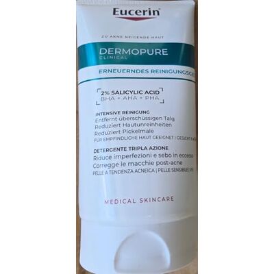 Eucerin DermoPure Clinical środek do oczyszczania twarzy Triple Action 150 ml, spieniający środek do mycia twarzy przeciw plamom, przebarwieniom i połyskowi z 2% kwasem salicylowym do skóry tłustej i Eucerin DermoPure Clinical środek do oczyszczania twarzy Triple Action 150 ml, spieniający środek do mycia twarzy przeciw plamom, przebarwieniom i połyskowi z 2% kwasem salicylowym do skóry tłustej i