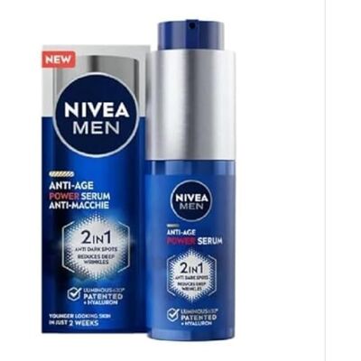 NIVEA MEN Anty-Age Power Serum przeciw plamom 30 ml, serum do twarzy dla mężczyzn przeciw zmarszczkom i plamom, opatentowane serum do twarzy z kwasem hialuronowym i tiamidolem do pielęgnacji skóry na NIVEA MEN Anty-Age Power Serum przeciw plamom 30 ml, serum do twarzy dla mężczyzn przeciw zmarszczkom i plamom, opatentowane serum do twarzy z kwasem hialuronowym i tiamidolem do pielęgnacji skóry na