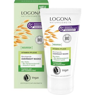 LOGONA Naturkosmetik NOURISH kojąca maska na noc – 50 ml – maska na twarz z Immunight na noc – do suchej skóry LOGONA Naturkosmetik NOURISH kojąca maska na noc – 50 ml – maska na twarz z Immunight na noc – do suchej skóry