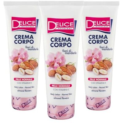 Delice Nawilżający krem do ciała z kwiatami migdałów, do skóry normalnej, z witaminą E i gliceryną, 3 sztuki x 250 ml Delice Nawilżający krem do ciała z kwiatami migdałów, do skóry normalnej, z witaminą E i gliceryną, 3 sztuki x 250 ml
