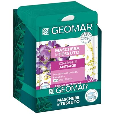 Geomar Maska z tkaniny, nawilżająca przeciwstarzeniowa, 95% pochodzenia naturalnego, testowane dermatologicznie, wegańska formuła, 24 x 22 ml Geomar Maska z tkaniny, nawilżająca przeciwstarzeniowa, 95% pochodzenia naturalnego, testowane dermatologicznie, wegańska formuła, 24 x 22 ml
