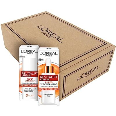 L'Oreal Paris L'Oréal Paris Witamina C Duo: serum z witaminą C i płynem do pielęgnacji twarzy, przeciw pierwszym oznakom starzenia się skóry, Revitalift Clinical, 2-częściowy L'Oreal Paris L'Oréal Paris Witamina C Duo: serum z witaminą C i płynem do pielęgnacji twarzy, przeciw pierwszym oznakom starzenia się skóry, Revitalift Clinical, 2-częściowy