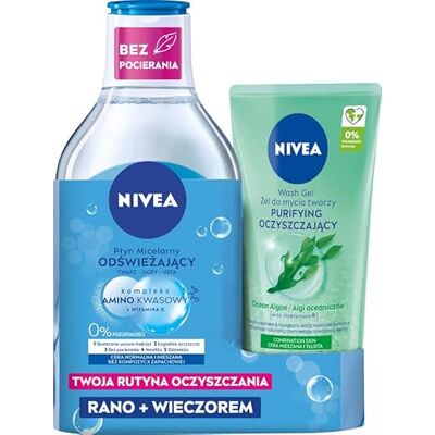 NIVEA Zestaw 2-pack Płyn Micelarny Odświeżający dla cery normalnej i mieszanej 400ml & Oczyszczający Żel do mycia twarzy 150ml NIVEA Zestaw 2-pack Płyn Micelarny Odświeżający dla cery normalnej i mieszanej 400ml & Oczyszczający Żel do mycia twarzy 150ml