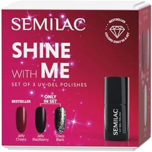 Semilac Shine With Me zestaw – 958 Jelly Blackberry, 959 Disco Black & 592 Jelly Cherry lakier do paznokci UV 7 ml – edycja limitowana, efekty Jelly & Flash Semilac Shine With Me zestaw – 958 Jelly Blackberry, 959 Disco Black & 592 Jelly Cherry lakier do paznokci UV 7 ml – edycja limitowana, efekty Jelly & Flash