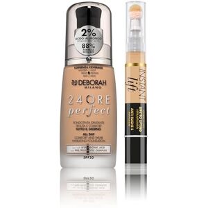DEBORAH Milano 24-godzinny makijaż w płynie Perfect SPF 20, N.02 True Beige z kwasem hialuronowym, 30 ml i korektorem Instant Lift, nr 3,1 Nude, efekt rozjaśniający i przeciwzmarszczkowy, 4,2 g DEBORAH Milano 24-godzinny makijaż w płynie Perfect SPF 20, N.02 True Beige z kwasem hialuronowym, 30 ml i korektorem Instant Lift, nr 3,1 Nude, efekt rozjaśniający i przeciwzmarszczkowy, 4,2 g