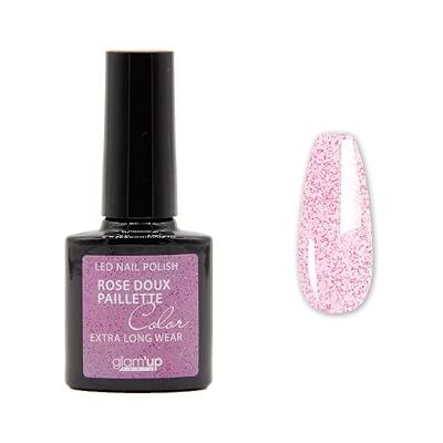 GLAM UP Glam'Up Paris półtrwały lakier żelowy bez Hema, lakier żelowy UV LED, wysoka pigmentacja, długotrwały, łatwy w użyciu, miękki różowy brokat GLAM UP Glam'Up Paris półtrwały lakier żelowy bez Hema, lakier żelowy UV LED, wysoka pigmentacja, długotrwały, łatwy w użyciu, miękki różowy brokat