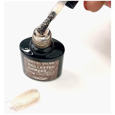GLAM UP Glam'Up Paris półtrwały lakier żelowy bez Hema, lakier żelowy LED UV o wysokiej pigmentacji, długotrwały, łatwy w użyciu, złoty brokat GLAM UP Glam'Up Paris półtrwały lakier żelowy bez Hema, lakier żelowy LED UV o wysokiej pigmentacji, długotrwały, łatwy w użyciu, złoty brokat