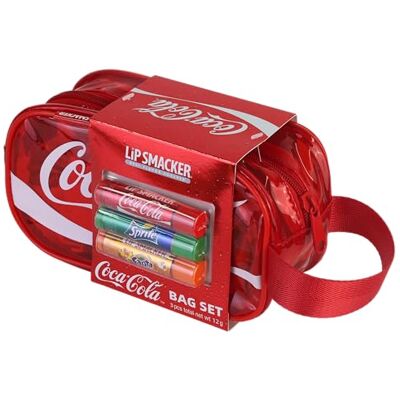Lip Smacker Coca-Cola Handy Bag Set, 3 balsamy do ust dla dzieci o oryginalnym smaku Coca-Coli, transparentna i nawilżająca formuła Lip Smacker Coca-Cola Handy Bag Set, 3 balsamy do ust dla dzieci o oryginalnym smaku Coca-Coli, transparentna i nawilżająca formuła