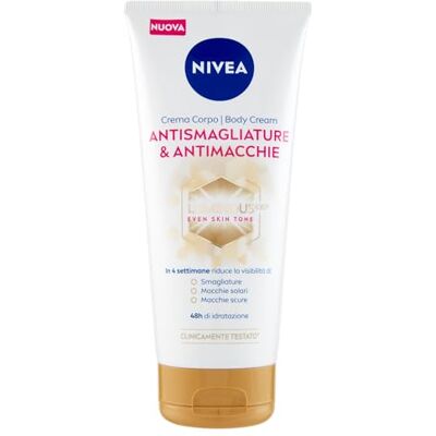NIVEA Luminous630 Krem do ciała Przeciw rozstępom i plamom 200 ml, krem na rozstępy, plamy słoneczne i ciemne plamy, krem przeciw plamom i nawilżający 48h dla bardziej równomiernej skóry NIVEA Luminous630 Krem do ciała Przeciw rozstępom i plamom 200 ml, krem na rozstępy, plamy słoneczne i ciemne plamy, krem przeciw plamom i nawilżający 48h dla bardziej równomiernej skóry