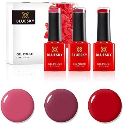 Zestaw lakierów żelowych Bluesky - Czerwone - 3x5ml - Zestaw prezentowy Zestaw lakierów żelowych Bluesky - Czerwone - 3x5ml - Zestaw prezentowy