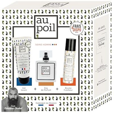 AU POIL Zestaw Fresh & Dispo : 1 woda perfumowana 100 ml, 1 mgiełka czystości 70 ml, 1 żel do mycia 3 w 1 100 ml świeżość piżma autorstwa Sébastien Chabal AU POIL Zestaw Fresh & Dispo : 1 woda perfumowana 100 ml, 1 mgiełka czystości 70 ml, 1 żel do mycia 3 w 1 100 ml świeżość piżma autorstwa Sébastien Chabal