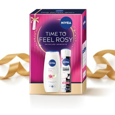NIVEA Time to Feel Rosy Świąteczny Zestaw kosmetyków na prezent dla kobiet Żel pod prysznic i Antyperspirant w sprayu NIVEA Time to Feel Rosy Świąteczny Zestaw kosmetyków na prezent dla kobiet Żel pod prysznic i Antyperspirant w sprayu