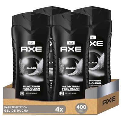 AXE 3 w 1 żel pod prysznic i szampon Black XL – Bodywash i szampon do ciała, twarzy i włosów – 4 sztuki AXE 3 w 1 żel pod prysznic i szampon Black XL – Bodywash i szampon do ciała, twarzy i włosów – 4 sztuki