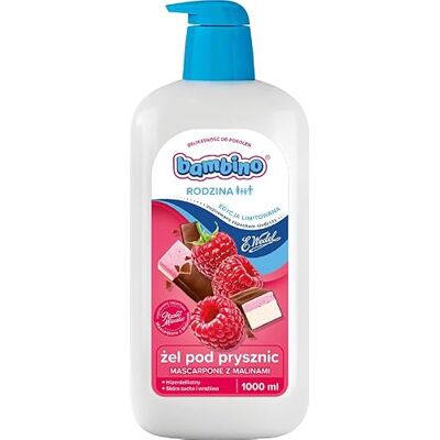 Bambino Rodzina & Wedel Żel pod prysznic o zapachu malina z mascarpone, edycja limitowana, 1000 ml Bambino Rodzina & Wedel Żel pod prysznic o zapachu malina z mascarpone, edycja limitowana, 1000 ml