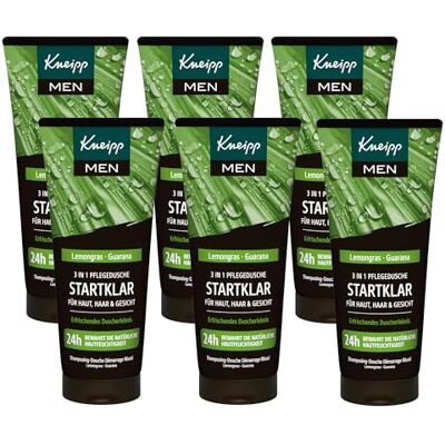 Kneipp Men 3 w 1 pielęgnujący żel pod prysznic – do skóry, włosów i twarzy – z olejkami eterycznymi i ekstraktami z trawy cytrynowej i guarany – opakowanie zbiorcze 6 x 200 ml Kneipp Men 3 w 1 pielęgnujący żel pod prysznic – do skóry, włosów i twarzy – z olejkami eterycznymi i ekstraktami z trawy cytrynowej i guarany – opakowanie zbiorcze 6 x 200 ml