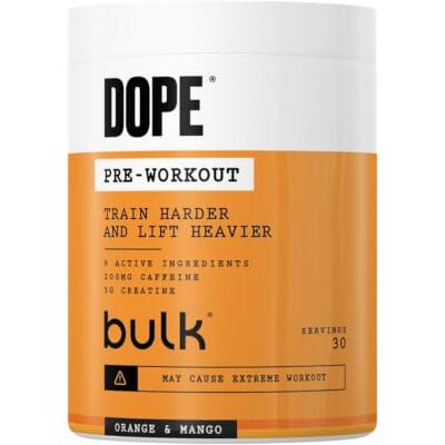 Bulk Pre-Workout Dope Powder Orange & Mango 3 g kreatyny na serwowanie, 200 mg kofeina, jabłczan cytruliny i arginina AKG, beta-alanina, energia, ostrość i wydajność, suplement 510g Bulk Pre-Workout Dope Powder Orange & Mango 3 g kreatyny na serwowanie, 200 mg kofeina, jabłczan cytruliny i arginina AKG, beta-alanina, energia, ostrość i wydajność, suplement 510g