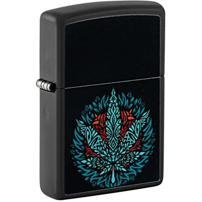 Zippo Zapalniczka Sztormowa, Wzór Konopi, Czarny Matowy z Efektem Czarnego Światła, z Możliwością Napełniania, Wielokrotnego Użytku, Płomień Odporny na Wiatr, Made in USA Zippo Zapalniczka Sztormowa, Wzór Konopi, Czarny Matowy z Efektem Czarnego Światła, z Możliwością Napełniania, Wielokrotnego Użytku, Płomień Odporny na Wiatr, Made in USA
