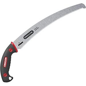 600136 Oregon () Zakrzywiona japońska piła ręczna ze stali wysokowęglowej, odporna na rdzę, narzędzie do przycinania/cięcia, zakrzywione ostrze z pochwą ochronną, czerwona, 33 cm 600136 Oregon () Zakrzywiona japońska piła ręczna ze stali wysokowęglowej, odporna na rdzę, narzędzie do przycinania/cięcia, zakrzywione ostrze z pochwą ochronną, czerwona, 33 cm
