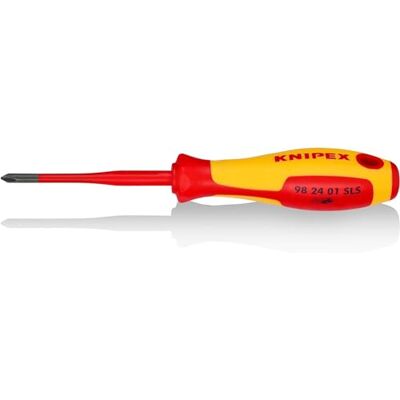 KNIPEX Wkrętak (Slim) do śrub z gniazdem PlusMinus Phillips rękojeść dwukomponentowa izolowana wg VDE 187 mm, 98 24 01 SLS KNIPEX Wkrętak (Slim) do śrub z gniazdem PlusMinus Phillips rękojeść dwukomponentowa izolowana wg VDE 187 mm, 98 24 01 SLS