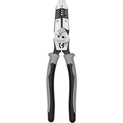 KLEIN TOOLS J2159CRTP Szczypce do cięcia bocznego, wyprodukowane w USA, 9-calowe hybrydowe szczypce Journeyman z wysoką dźwignią z zaciskarką, ściągaczem do taśmy rybnej i ściągaczem izolacji KLEIN TOOLS J2159CRTP Szczypce do cięcia bocznego, wyprodukowane w USA, 9-calowe hybrydowe szczypce Journeyman z wysoką dźwignią z zaciskarką, ściągaczem do taśmy rybnej i ściągaczem izolacji