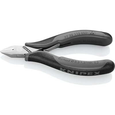 KNIPEX Szczypce tnące boczne dla elektroników ESD ze złączem wsuwkowym z osłonkami wielokomponentowymi 115 mm, 77 32 115 ESD KNIPEX Szczypce tnące boczne dla elektroników ESD ze złączem wsuwkowym z osłonkami wielokomponentowymi 115 mm, 77 32 115 ESD