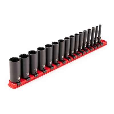 TEKTON 1/10.2 cm głęboki 12-punktowy zestaw nasadek udarowych z szyną, 16-częściowy (4-17 mm) SID90107 TEKTON 1/10.2 cm głęboki 12-punktowy zestaw nasadek udarowych z szyną, 16-częściowy (4-17 mm) SID90107