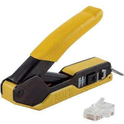 KLEIN TOOLS 80017 Zaciskarka do kabli do transmisji danych i modułowa wtyczka danych CAT6 zestaw 50 narzędzi, zestaw narzędzi do instalacji przelotowej, 2-częściowy KLEIN TOOLS 80017 Zaciskarka do kabli do transmisji danych i modułowa wtyczka danych CAT6 zestaw 50 narzędzi, zestaw narzędzi do instalacji przelotowej, 2-częściowy