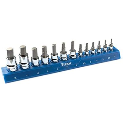 Titan 85531 13-częściowy metryczny zestaw nasadek sześciokątnych, magnetyczny organizer gniazd z laserowo wygrawerowanymi oznaczeniami rozmiaru Titan 85531 13-częściowy metryczny zestaw nasadek sześciokątnych, magnetyczny organizer gniazd z laserowo wygrawerowanymi oznaczeniami rozmiaru