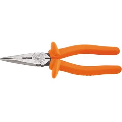KLEIN TOOLS D203-8N-INS Izolowane szczypce do cięcia bocznego/ściągania izolacji z długim noskiem, kuta stal pokryta dwiema warstwami izolacji KLEIN TOOLS D203-8N-INS Izolowane szczypce do cięcia bocznego/ściągania izolacji z długim noskiem, kuta stal pokryta dwiema warstwami izolacji