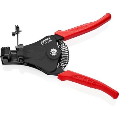 KNIPEX Szczypce do ściągania izolacji z ostrzami kształtowymi lakierowana w kolorze czarnym Z nasadkami z tworzywa sztucznego 180 mm, 12 11 180 KNIPEX Szczypce do ściągania izolacji z ostrzami kształtowymi lakierowana w kolorze czarnym Z nasadkami z tworzywa sztucznego 180 mm, 12 11 180