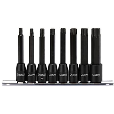 CASOMAN 8-częściowy zestaw nasadek nasadowych Torx Star z napędem 3/8", T30-T70, stal S2, długość 8,9 cm (3,5 cala) bit Torx o długości 3/8" Dr. CASOMAN 8-częściowy zestaw nasadek nasadowych Torx Star z napędem 3/8", T30-T70, stal S2, długość 8,9 cm (3,5 cala) bit Torx o długości 3/8" Dr.