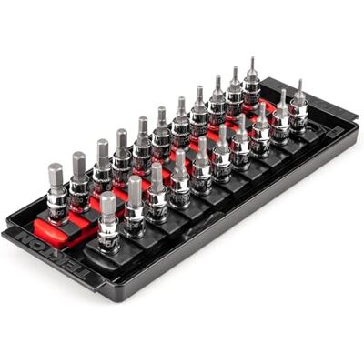 TEKTON Zestaw nasadek sześciokątnych 1/4 cala z szynami, 21-częściowy (5/64-5/40.6 cm, 2-8 mm) SHB90203 TEKTON Zestaw nasadek sześciokątnych 1/4 cala z szynami, 21-częściowy (5/64-5/40.6 cm, 2-8 mm) SHB90203