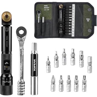 Topeak Torq Rocket MiniX klucz dynamometryczny – regulowane narzędzie grzechotkowe 1-6 Nm z 11 bitami i futerałem do przenoszenia Topeak Torq Rocket MiniX klucz dynamometryczny – regulowane narzędzie grzechotkowe 1-6 Nm z 11 bitami i futerałem do przenoszenia