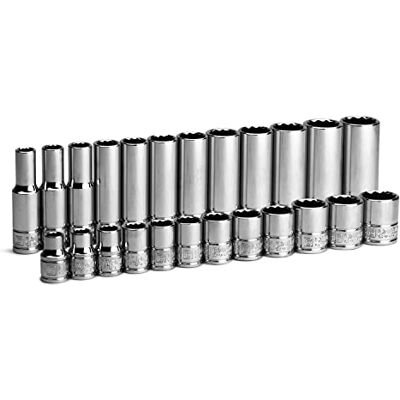 Capri Tools 12-punktowy zestaw nasadek płytkich i głębokich, metryczny, 8 do 19 mm, 24-częściowy Capri Tools 12-punktowy zestaw nasadek płytkich i głębokich, metryczny, 8 do 19 mm, 24-częściowy
