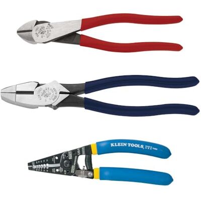 KLEIN TOOLS 80121 Zestaw szczypiec do ściągania izolacji z drutu, szczypce lineman i ukośne frezy, 3-częściowy KLEIN TOOLS 80121 Zestaw szczypiec do ściągania izolacji z drutu, szczypce lineman i ukośne frezy, 3-częściowy