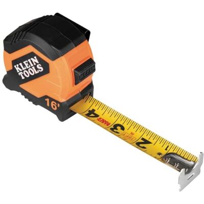 KLEIN TOOLS 9516 Taśma miernicza, kompaktowa imperialna taśma pomiarowa z podwójnym haczykiem z hamulcem palcowym, nylonowe ostrze, łatwe do odczytania pogrubione linie KLEIN TOOLS 9516 Taśma miernicza, kompaktowa imperialna taśma pomiarowa z podwójnym haczykiem z hamulcem palcowym, nylonowe ostrze, łatwe do odczytania pogrubione linie