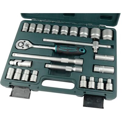 Mannesmann M29080 zestaw kluczy nasadowych 1/2", 25-częściowy, chromowo-wanadowy Mannesmann M29080 zestaw kluczy nasadowych 1/2", 25-częściowy, chromowo-wanadowy