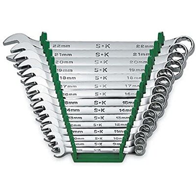 SK Professional Tools 86265 15-częściowy 12-punktowy metryczny standardowy zestaw kluczy płao-oczkowych wykończenie SuperKrome, zestaw 15 chromowanych kluczy wyprodukowanych w USA SK Professional Tools 86265 15-częściowy 12-punktowy metryczny standardowy zestaw kluczy płao-oczkowych wykończenie SuperKrome, zestaw 15 chromowanych kluczy wyprodukowanych w USA