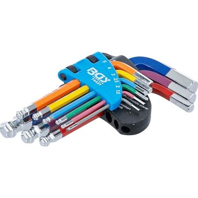 BGS 74451 Zestaw kluczy kątowych wielokolorowe wersja krótka gniazdo sześciokątne, gniazdo sześciokątne z kulką 1,5-10 mm 9 szt. BGS 74451 Zestaw kluczy kątowych wielokolorowe wersja krótka gniazdo sześciokątne, gniazdo sześciokątne z kulką 1,5-10 mm 9 szt.